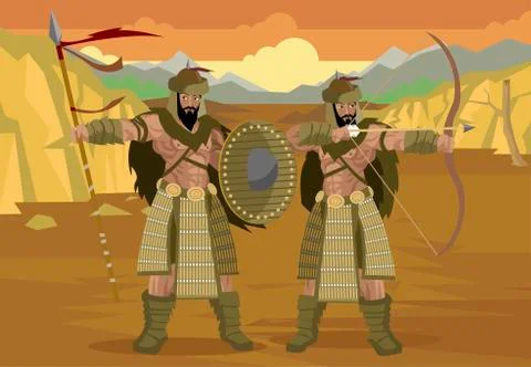 Two mongol warriors with spear and bow Stock Illustration