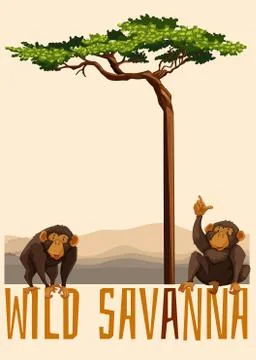 Two monkey under the tree Stockillustratie