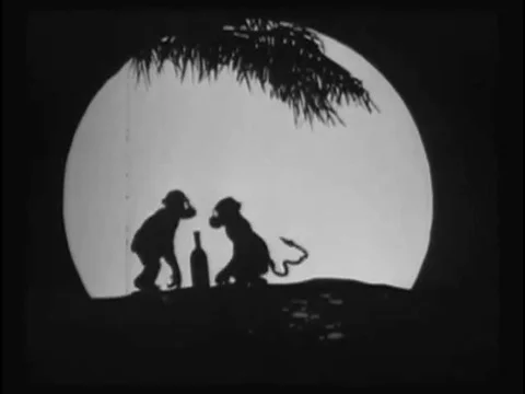 Two monkeys hide their alcohol bottle and run from a larger monkey, and two Video stock 74999184