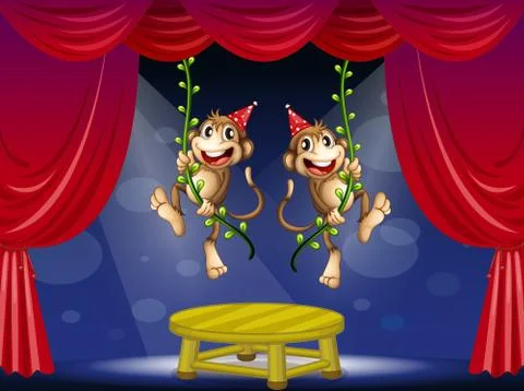 Two monkeys performing at the  stage Stock Illustration