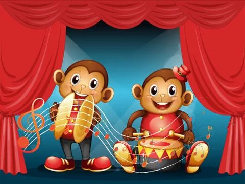 Two monkeys performing at the stage Stock Illustration