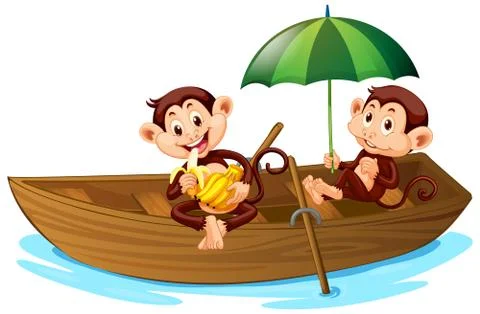Two monkeys rowing a boat on white background Stock-Illustration