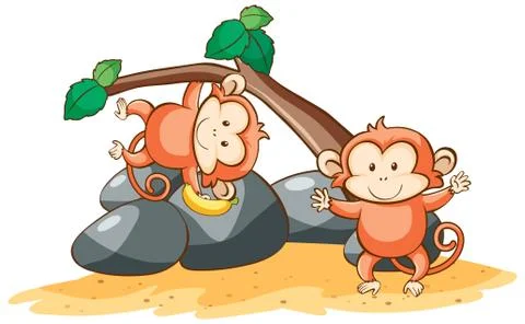 Two monkeys on the tree Illustrazione stock