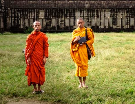 Two monks at angkor wat Stock Photos