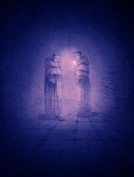 Two monks with candles Stock Illustration