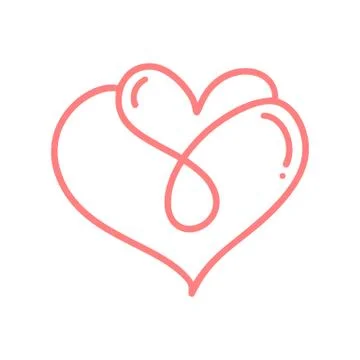 Two monoline flourish red lovers heart logos. Valentine card handmade vector Stock Illustration