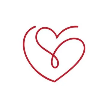 Two monoline flourish red lovers heart logos. Valentine card handmade vector  스톡 일러스트
