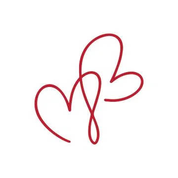Two monoline flourish red lovers heart logos. Valentine card handmade vector  Stock Illustration