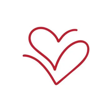 Two monoline flourish red lovers heart logos. Valentine card handmade vector  Stock Illustration