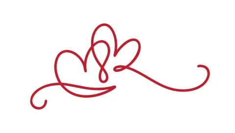 Two monoline red lovers heart logo. Valentine card handmade vector calligraphy Stock Illustration