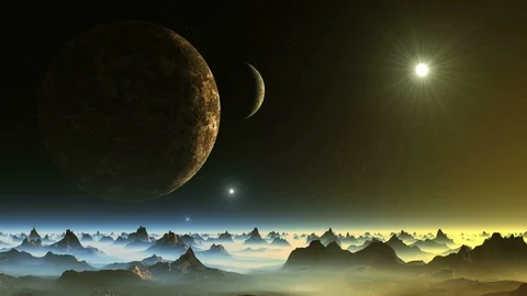 Two Moon and UFO Group Stock Footage 118442814