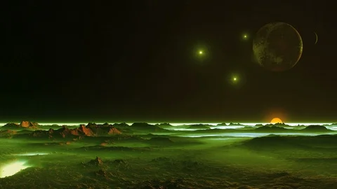 Two Moons and Falling Stars (UFO) Stock Footage 112592344