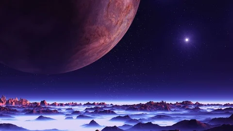 Two Moons and the Sun over Alien Planet Vídeo Stock 101501149