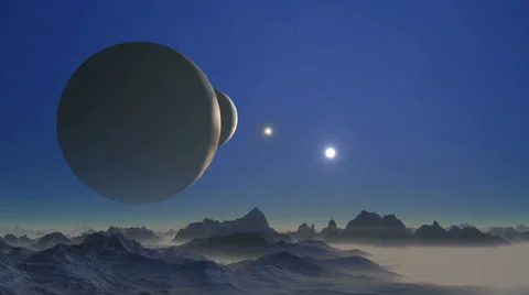 Two moons and UFO Stock Footage 62707379