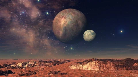 Two Moons Over Alien Landscape Stock Footage 131361436