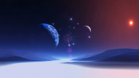 Two Moons over Alien Planet Stock Footage 94317664