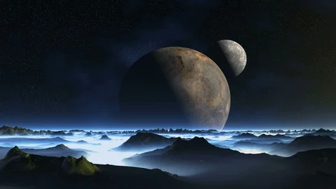 Two Moons over Misty Planet 動画素材 101088011