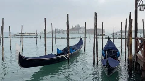 Two Moored Gondolas Stock Footage 238658759