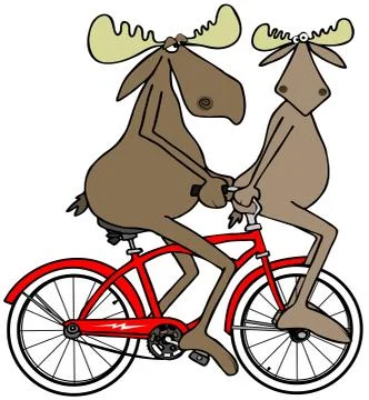 Two moose on a red bike Stock Illustration