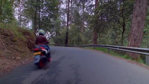 Two motobikers driving fast between trees Vídeos de archivo 75167169