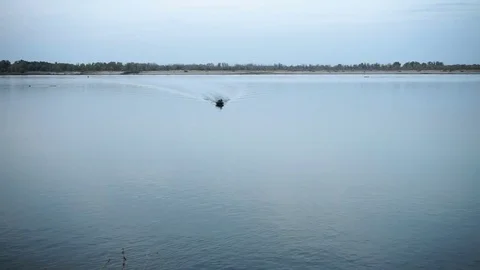 Two motor boats floating on the longest river in Europe called Volga. Russia. HD Video stock 73320767