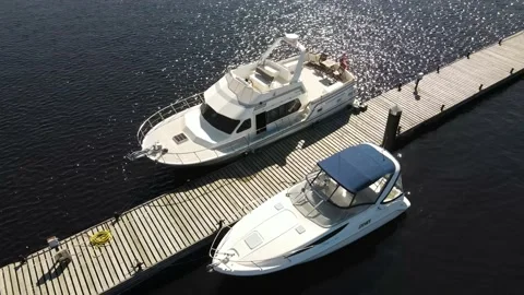 Two motor yachts Stock Footage 159278705