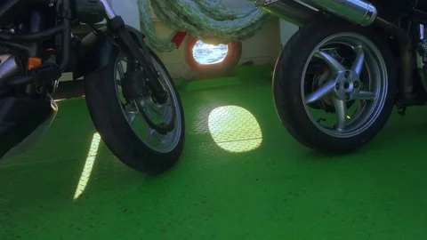 Two Motorcycles Standing on the Ferry Deck Stock Footage 81791938