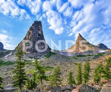 Two mountain peaks Stock Photos
