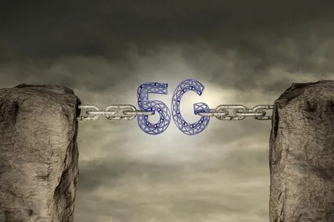 Two mountains connected with a chain by 5G letter in a shape Stock-Illustration
