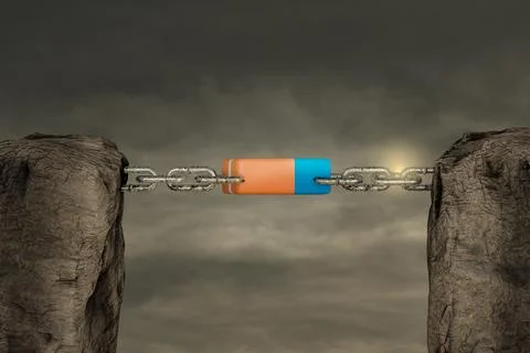 Two mountains connected with a chain by eraser in sunset day. Back to school Stock Illustration