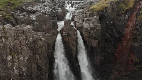 Two Mouthed Waterfall Track Down Drone Stock Footage 186757676