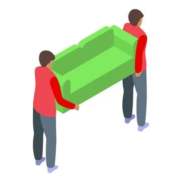 Two movers carrying sofa illustration, moving service concept 스톡 일러스트