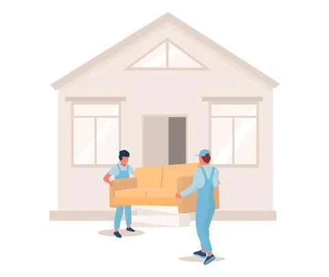 Two movers carrying sofa to new house, vector illustration. Relocation. Moving 스톡 일러스트