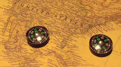 Two moving compass on map Stock Footage 47420218