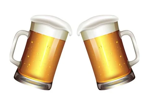 Two mugs of beer isolated on white background. Realistic beer mug Stock Illustration