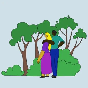 Two multi-race people in the park illustration Ilustración de archivo