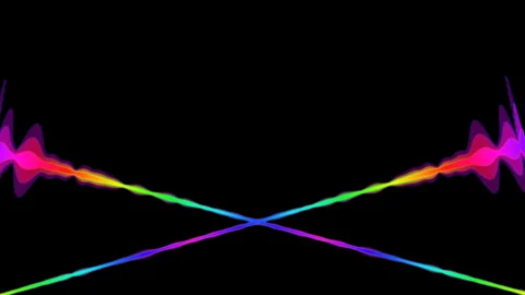 Two multicolored musical waves intersect in the center and are dynamically Stock Footage 248302631