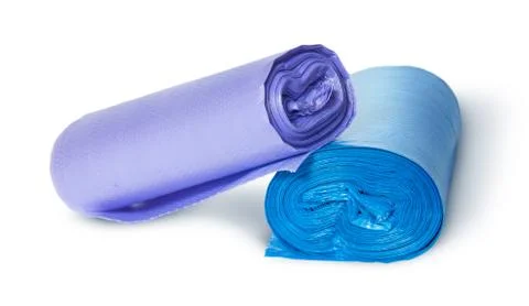 Two multicolored rolls of plastic garbage bags Stock Photos