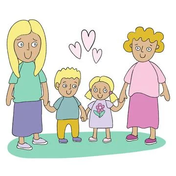 Two mums and two children Illustrazione stock