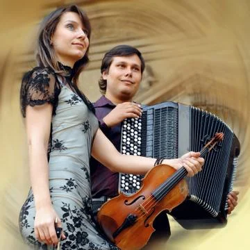 Two musicants with instruments Stock Photos