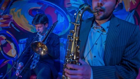 Two musicians in a band Stock Footage 112190223