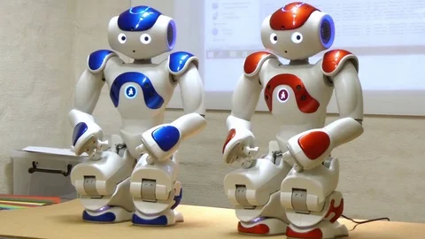 Two nao humanoid robots Stock Footage 70234071