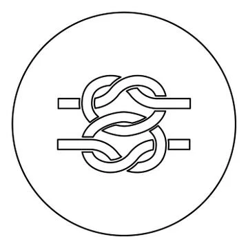 Two nautical knots Ropes Wire with loop Twisted marine cord icon in circle ro 스톡 일러스트