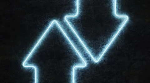 Two neon arrow shaped line on black concrete background Stock-Illustration