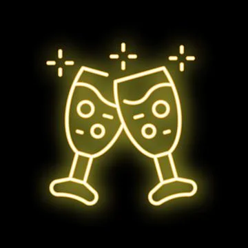 Two neon champagne glasses clinking for celebration Stock Illustration