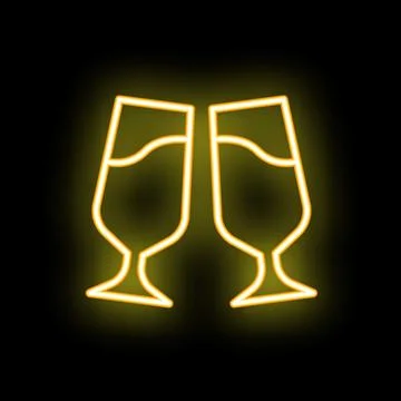 Two neon champagne glasses making a toast on black background Ilustração Stock