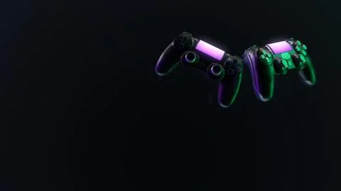 Two neon gamepads. Modern console controller 3d illustration. violet and green Stock Illustration