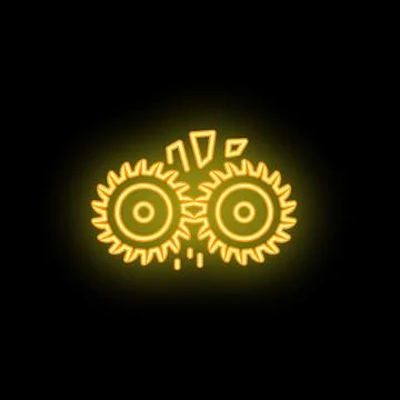 Two neon gears interlocking and rotating on black background イラスト素材