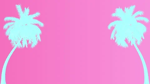 Two Neon Palm Trees On Pink Gradient Background Stock Footage 303342224