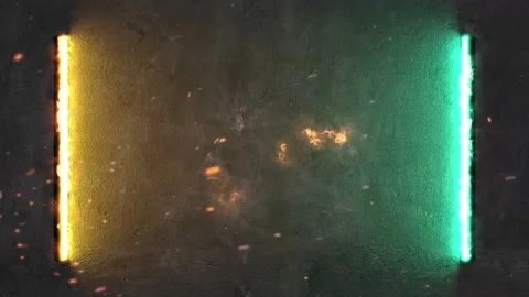 Two neon on the wall with fire sparkle 4K loop Stock Footage 325484257